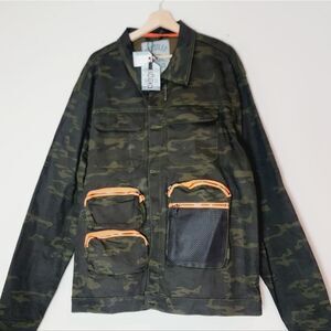 NWT Trestles Supply Co. Green Camo Trucker Jacket  Orange Trim Size 4X